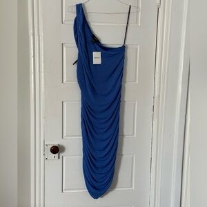 NEW WITH TAG Forever 21 Blue Asymmetrical Ruched Bodycon Dress